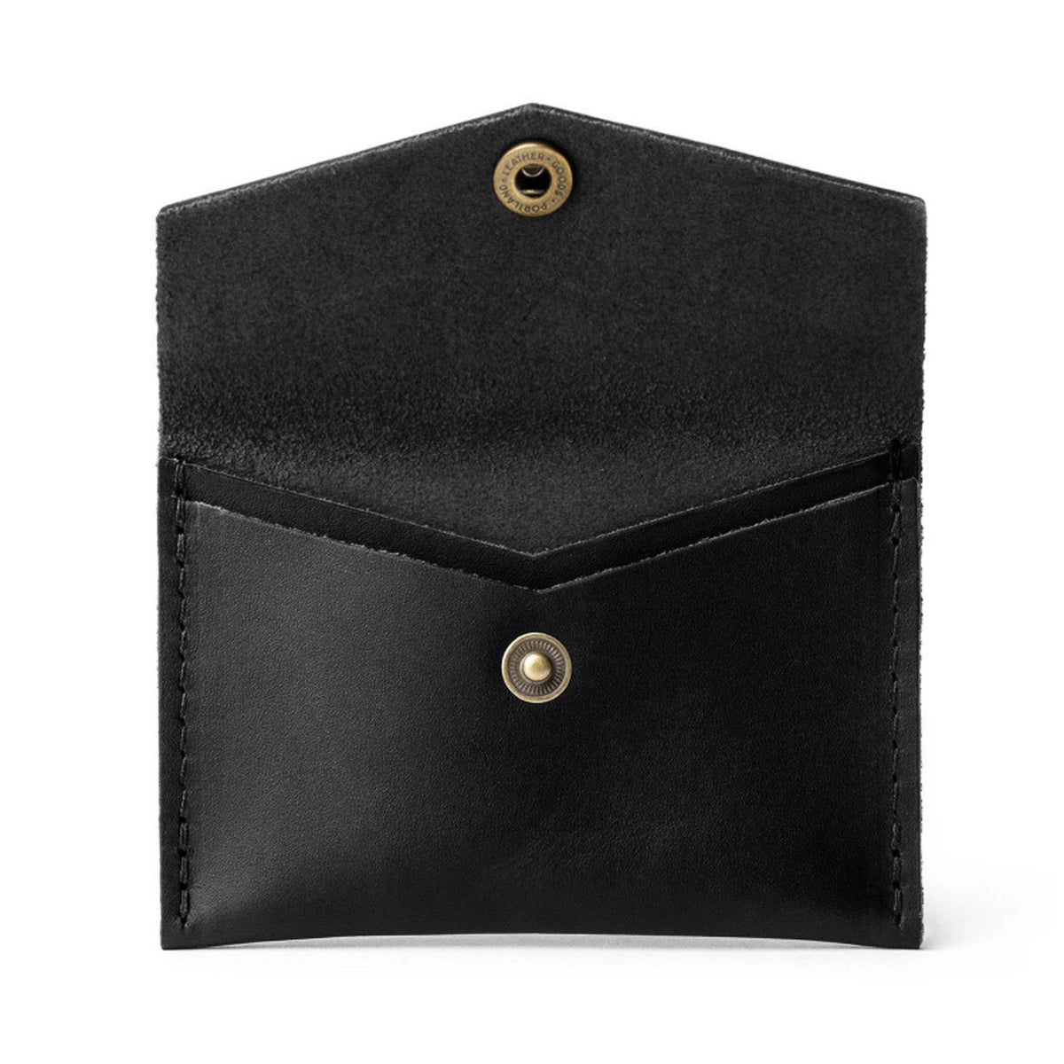 Black | Small leather envelope card wallet with snap closure