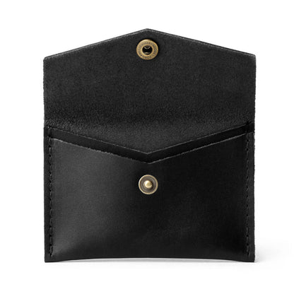 Black | Small leather envelope card wallet with snap closure