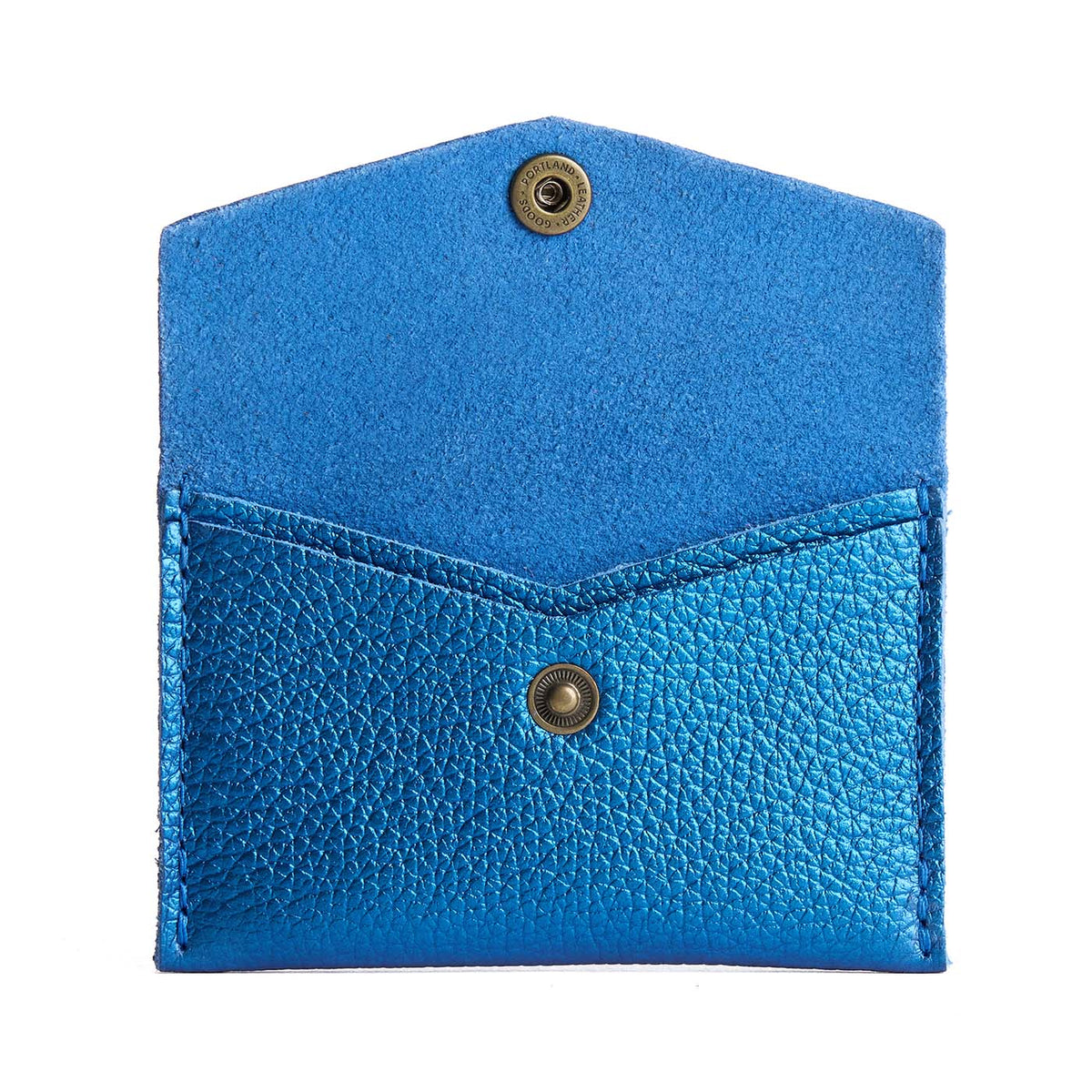 Comet Blue | Small leather envelope card wallet with snap closure