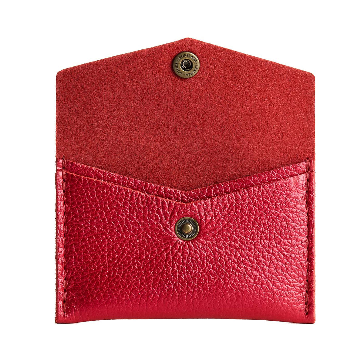 Reba Red | Small leather envelope card wallet with snap closure