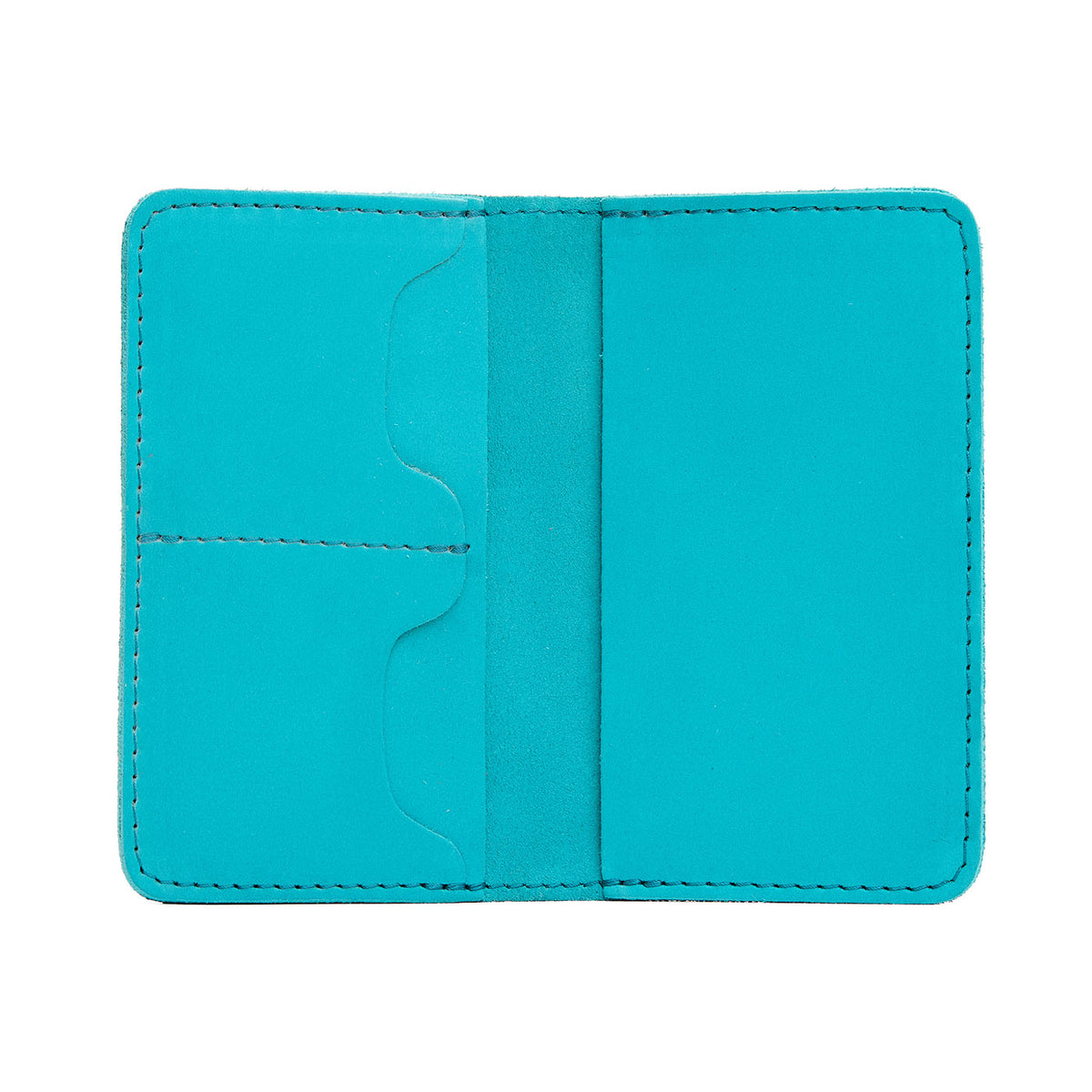 Aquamarine | Leather passport case with PLG logo open shot