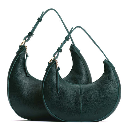 Forest Green | Crescent shaped shoulder bag with zipper closure and adjustable strap