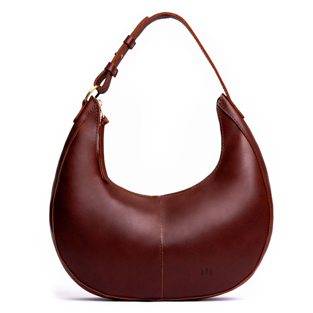 Cognac*Large | Large crescent shaped shoulder bag with zipper closure and adjustable strap
