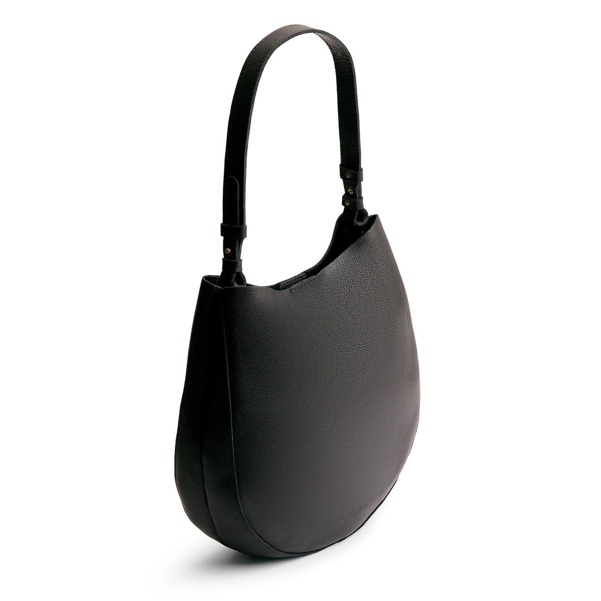 Pebbled--black*Large | Rounded shoulder bag with adjustable strap on a white background