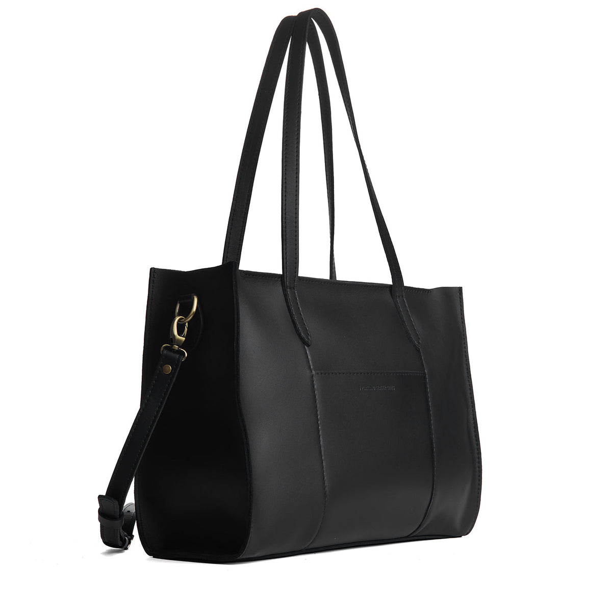 Black*Oversized East/West | Structured wide tote bag with overlapping panels and crossbody strap