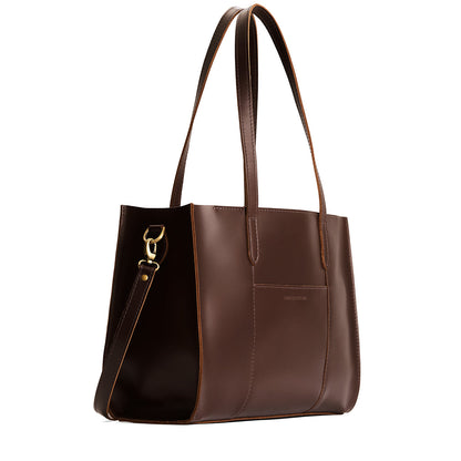 Chocolate Brown*Oversized East/West | Structured wide tote bag with overlapping panels and crossbody strap