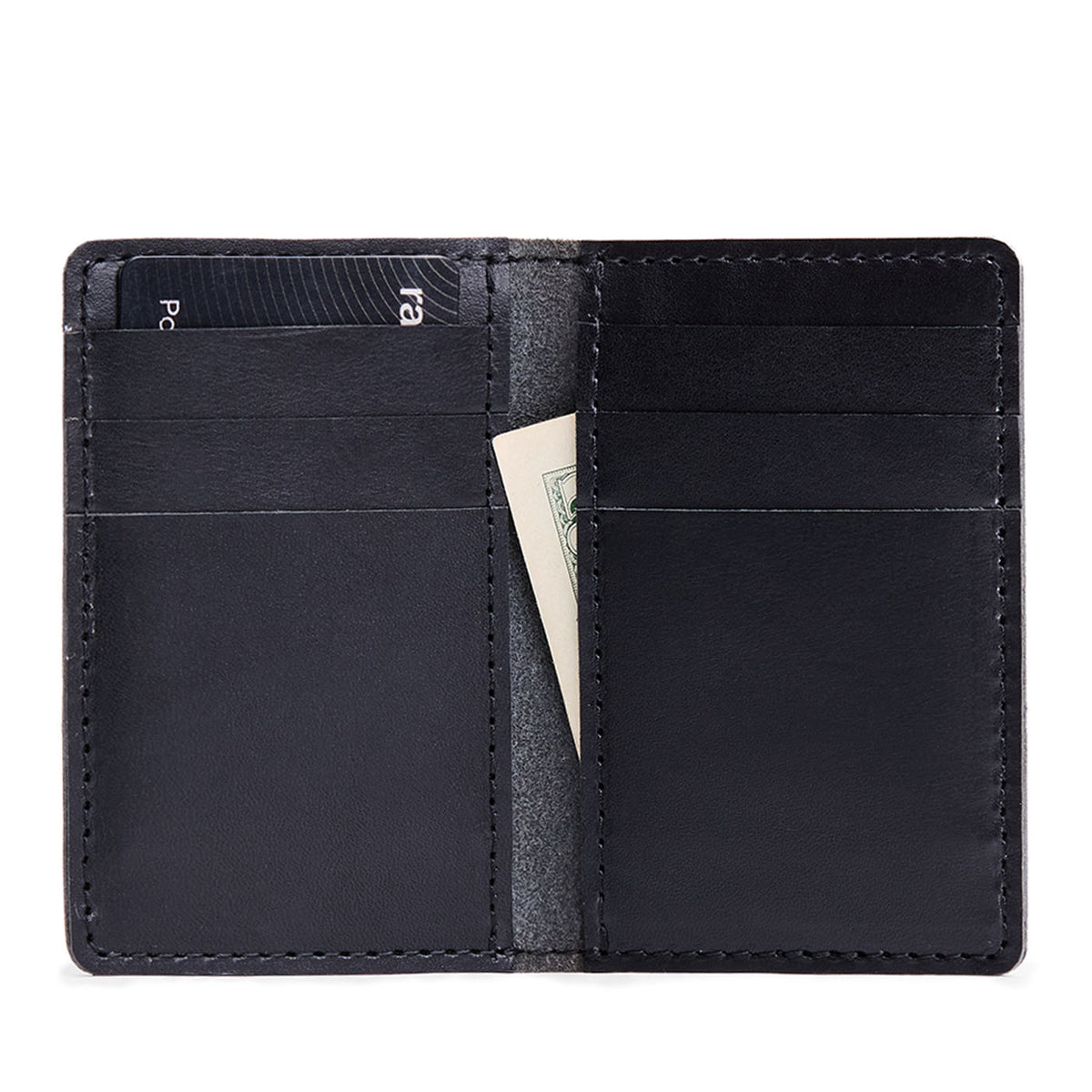 Vertical cardholder with six card slots on a white background