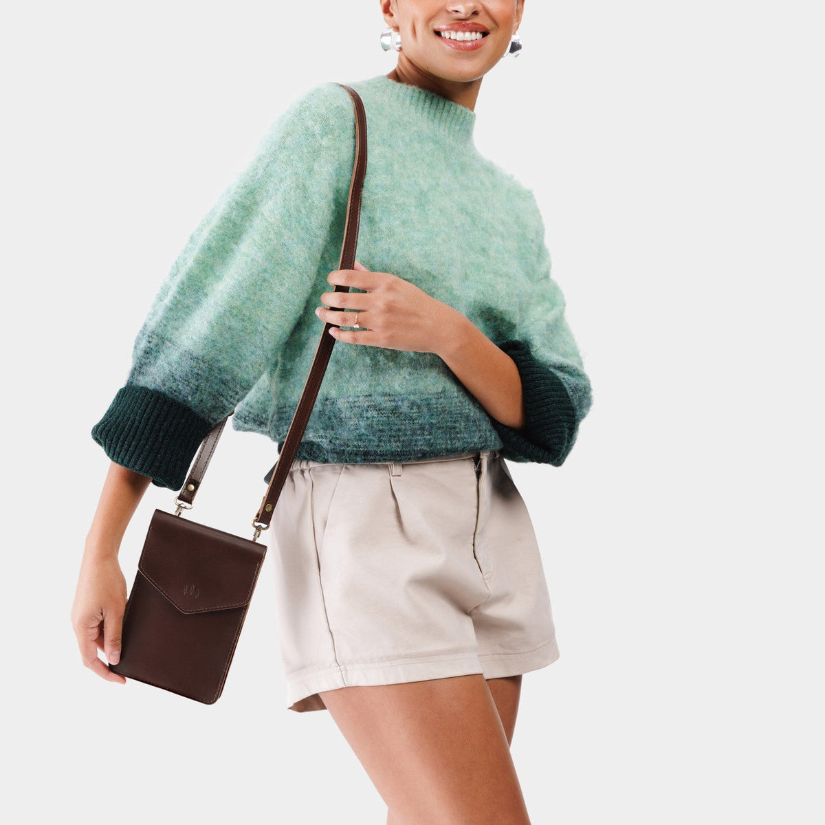 Chocolate Brown | Slim, phone-shaped crossbody purse with magnetic closure