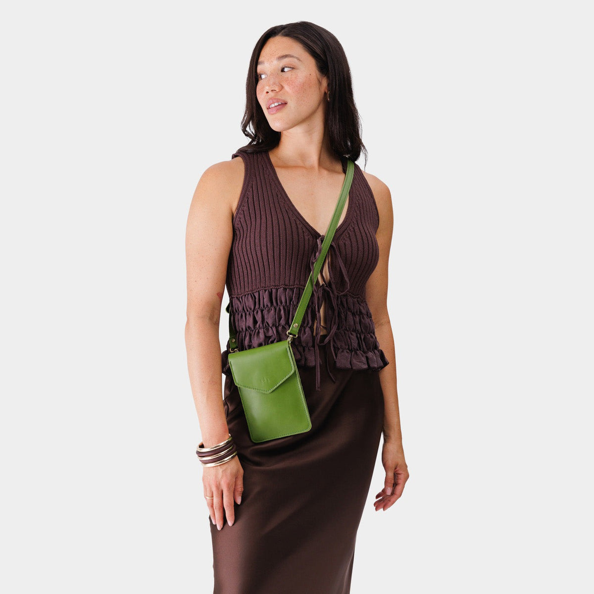Green Apple | Slim, phone-shaped crossbody purse with magnetic closure