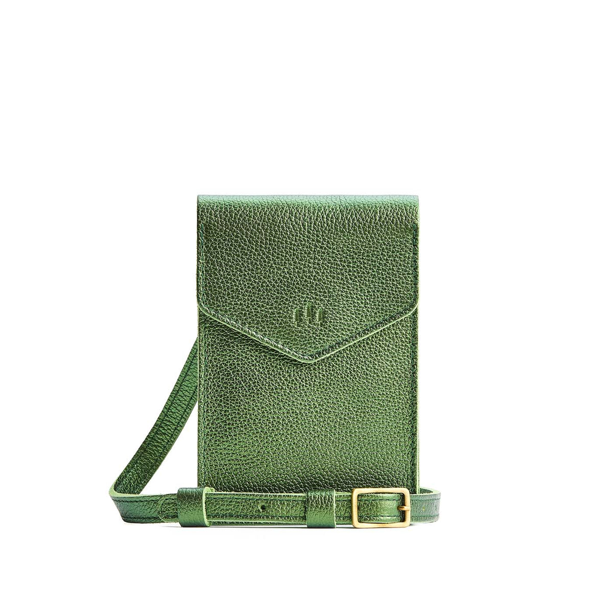 Metallic Greench | Slim, phone-shaped crossbody purse with magnetic closure