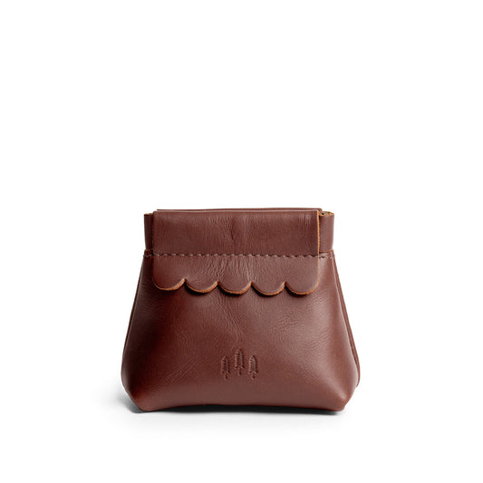 Cognac | Leather coin pouch with scalloped edge and three Portland leather tree emblems