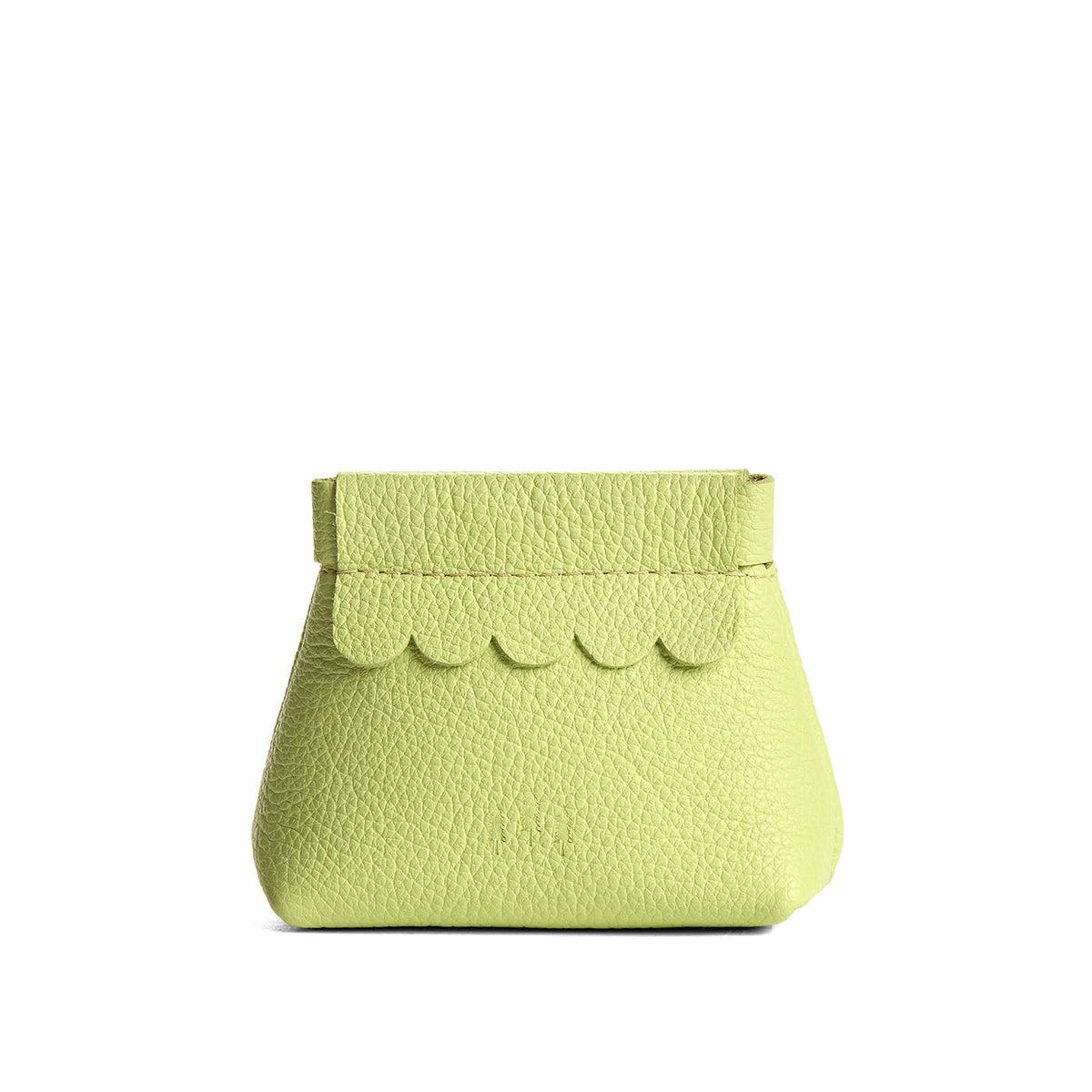 Shadow Lime | Leather coin pouch with scalloped edge and three Portland leather tree emblems