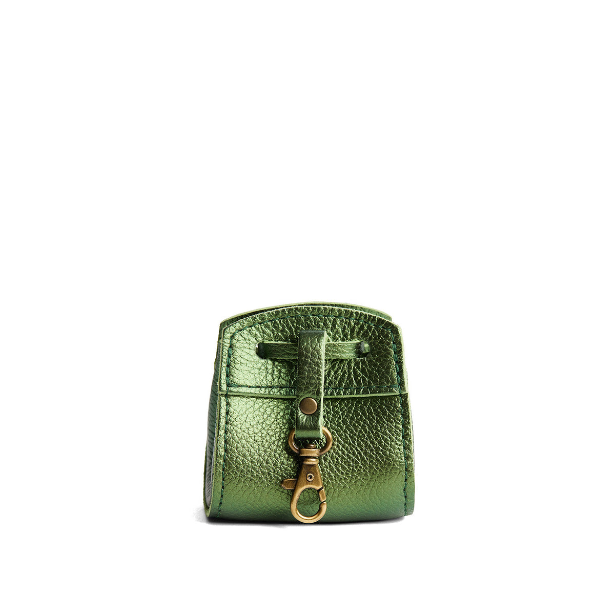 Metallic Greench | Small leather pouch with leather drawstring closure and lobster claw clasp