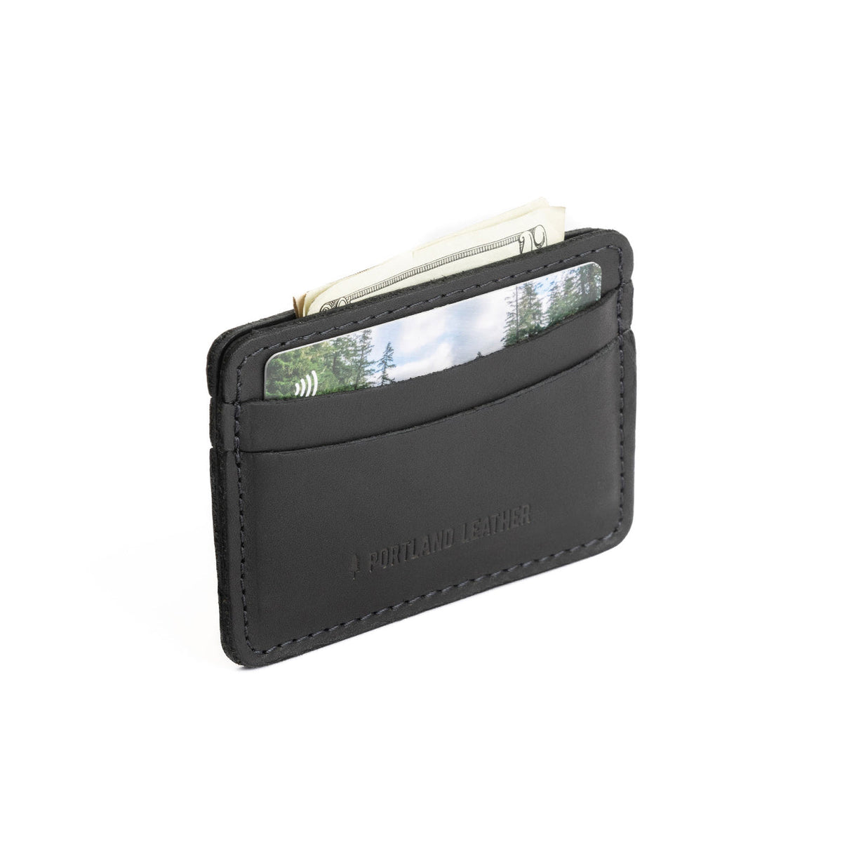 Black | Minimalist leather wallet with card slots