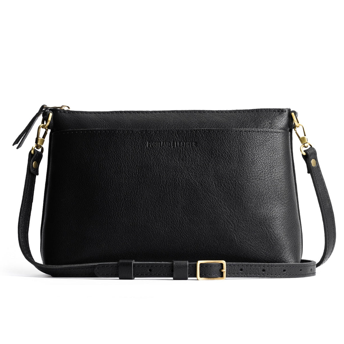 Pebbled--black*Large | Zip top crossbody bag with detachable strap