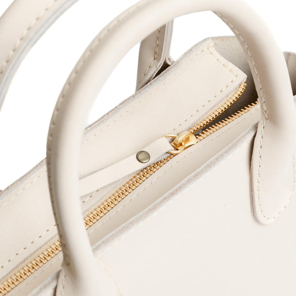 Bone*ANY*Zipper | Petite tote purse with structured leather handles and crossbody strap