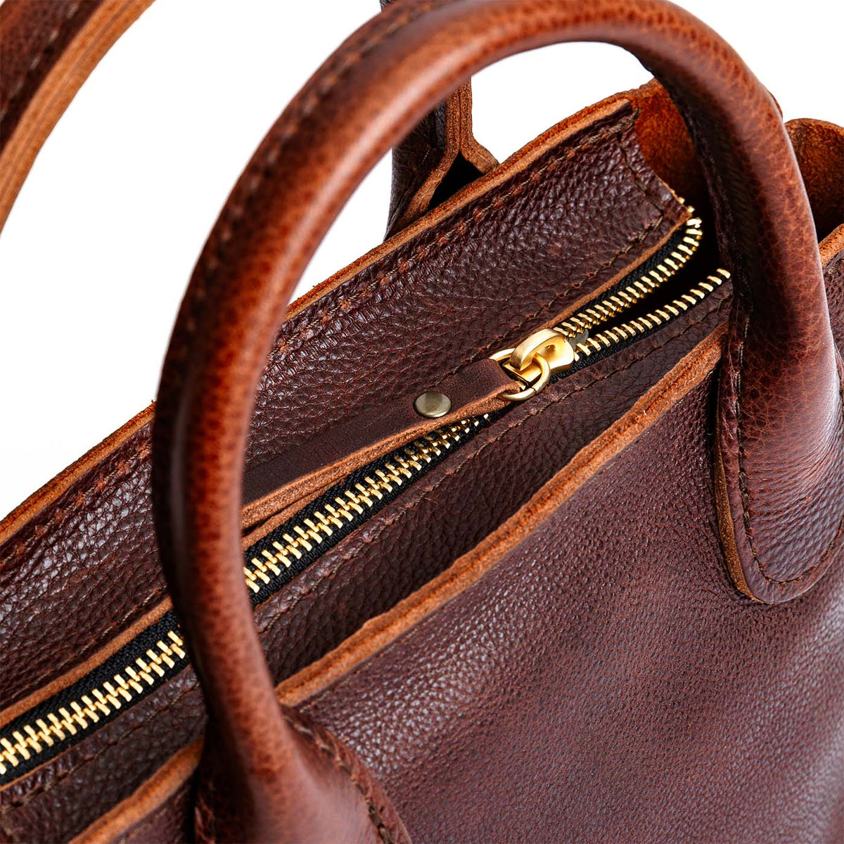 Cinnamon Bear*ANY*Zipper | Petite tote purse with structured leather handles and crossbody strap