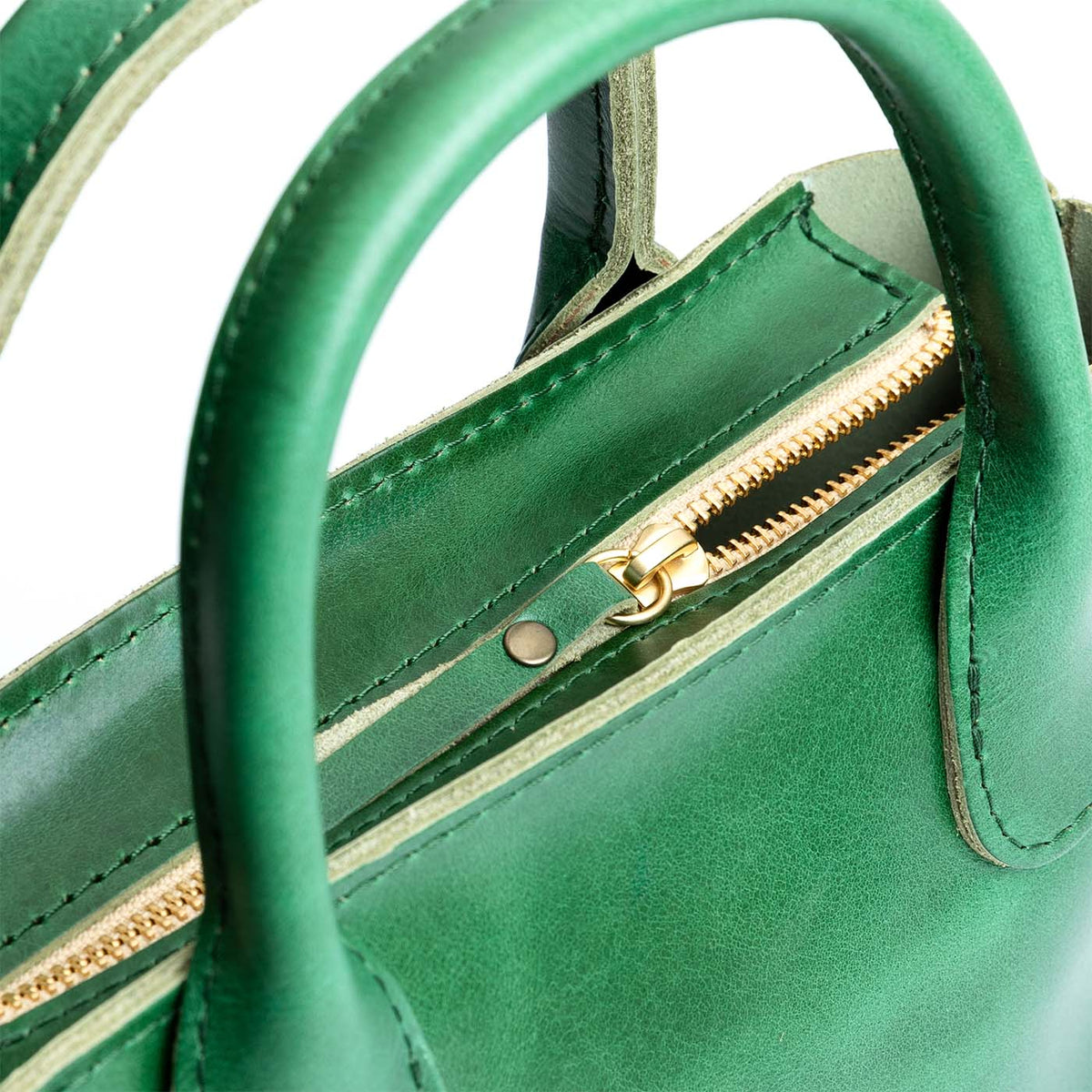 Cowboy Mint*ANY*Zipper | Petite tote purse with structured leather handles and crossbody strap