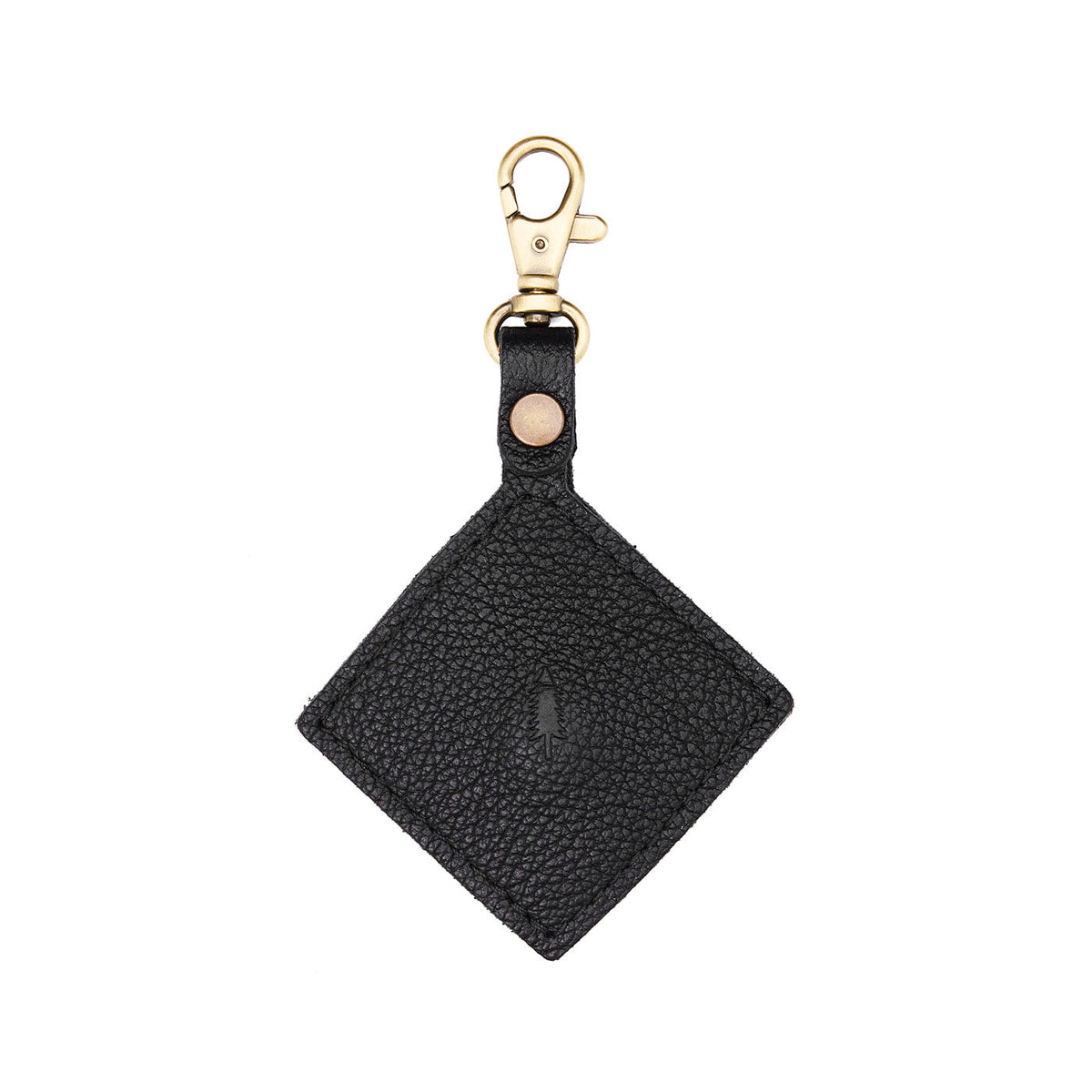 Pebbled--black | Diamond shaped leather AirTag holder on a lobster clasp keychain
