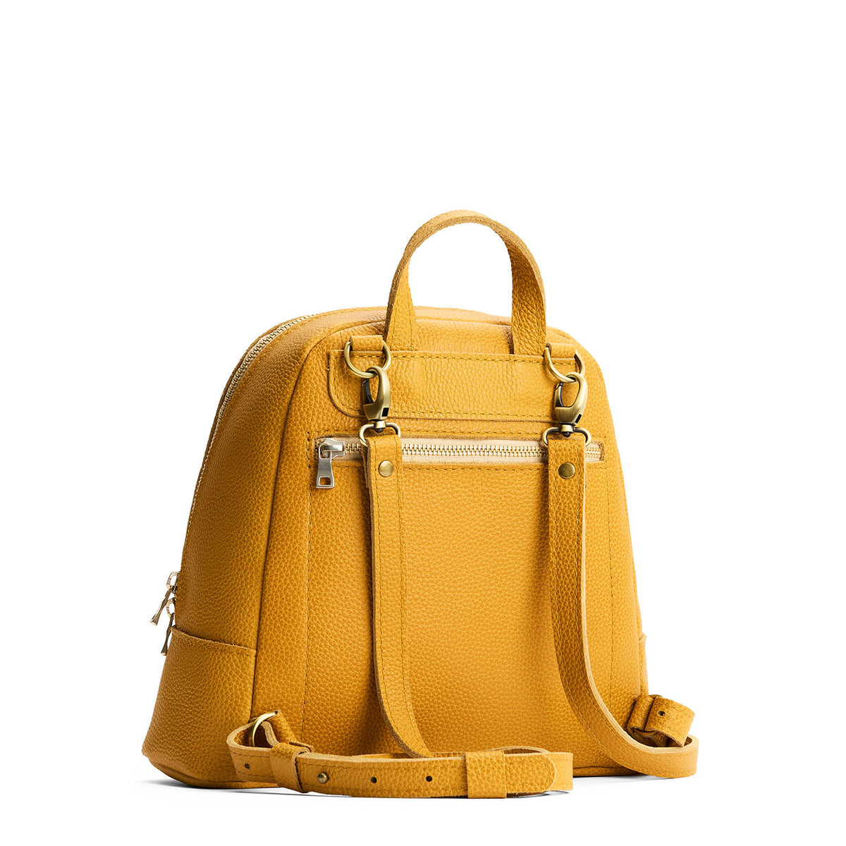 Sunshine | Leather backpack with debossed Portland Leather logo on front, with zipper closure and straps with lobster clasps