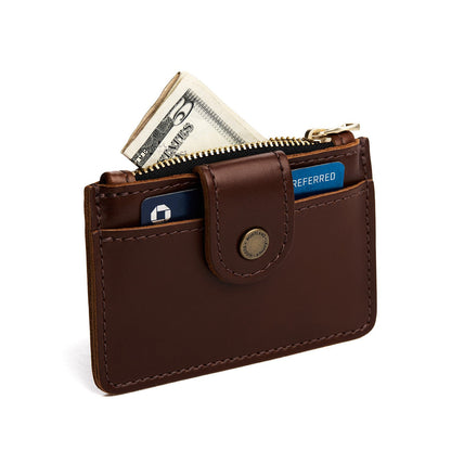 Chocolate Brown | Compact wallet with snap closure and zippered pouch