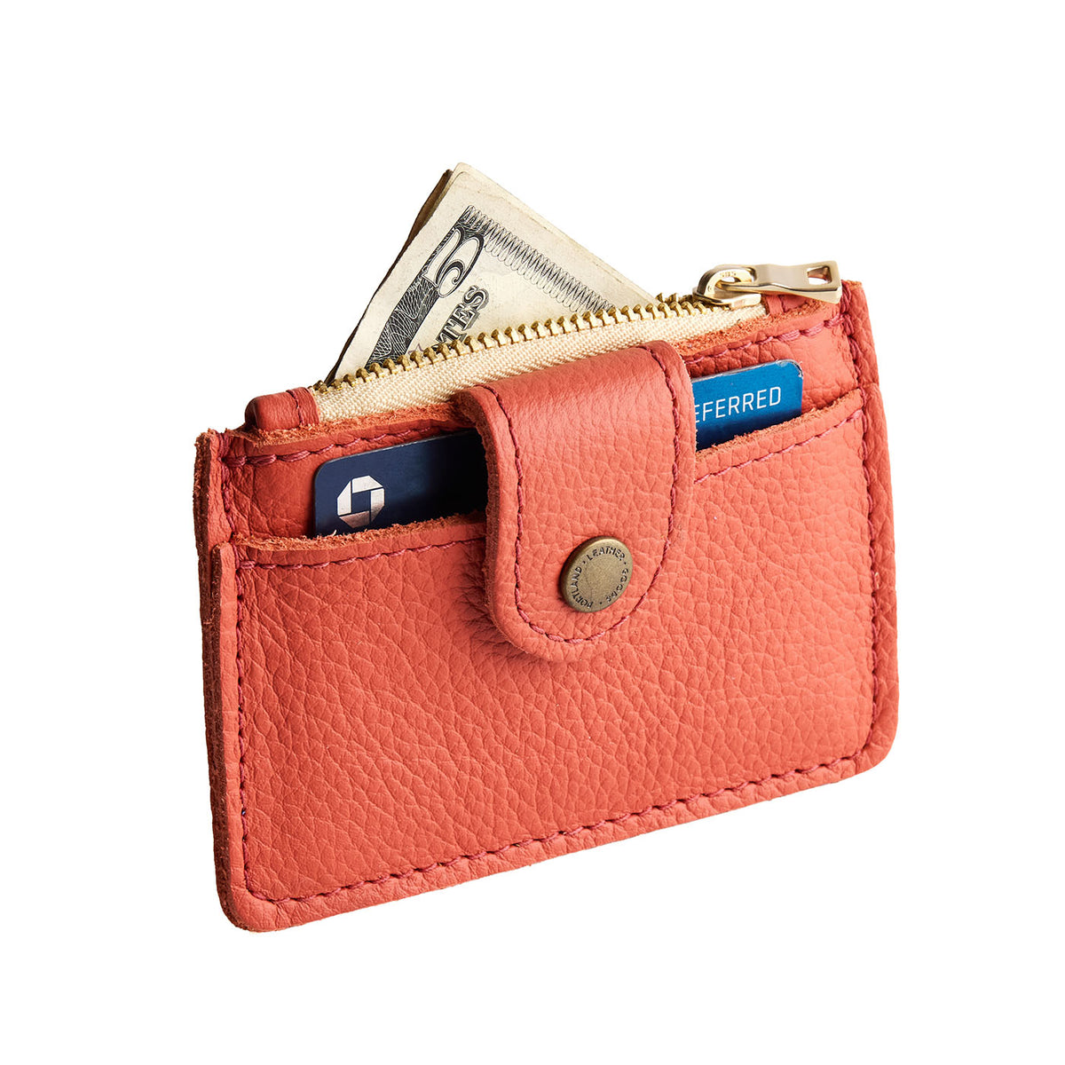 Coral | Compact wallet with snap closure and zippered pouch