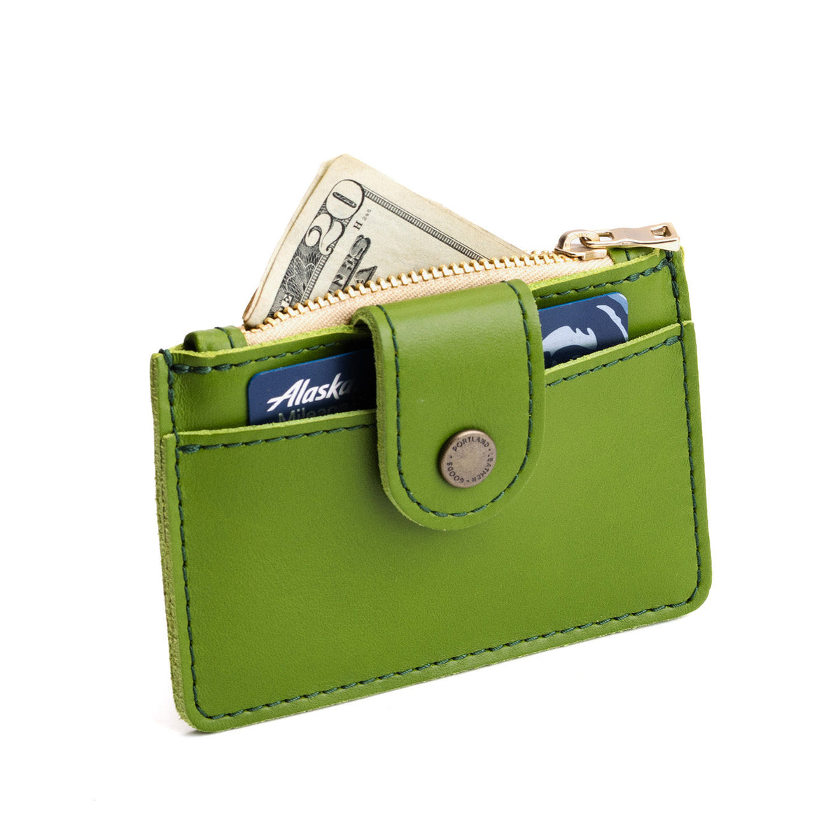 Green Apple | Compact wallet with snap closure and zippered pouch