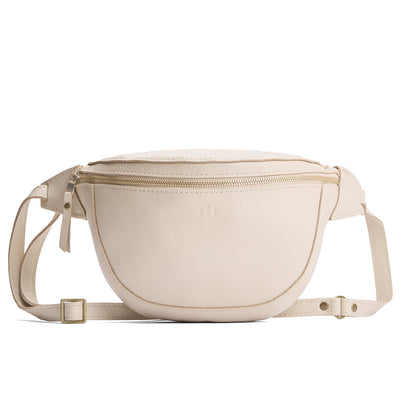 Pebbled Bone | Leather fanny pack shaped bag with a front zipper opening