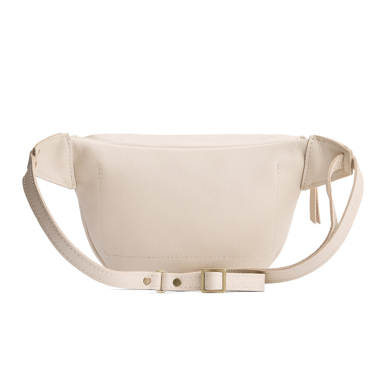 Pebbled Bone | Back of leather fanny pack shaped bag