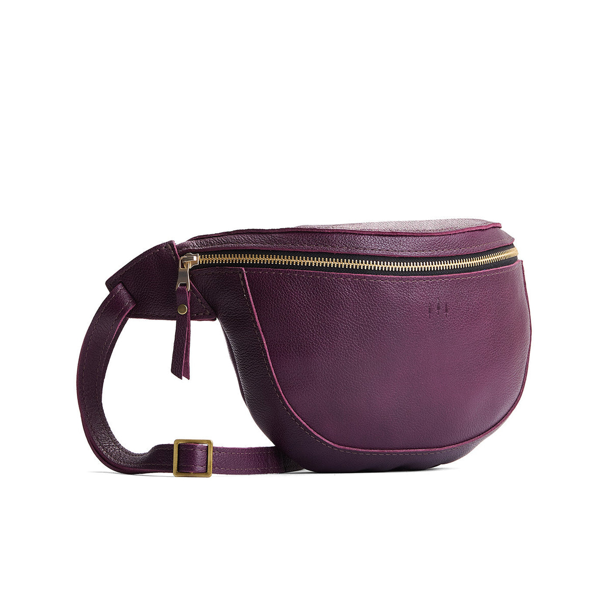 Plum | Leather fanny pack shaped bag with a front zipper opening