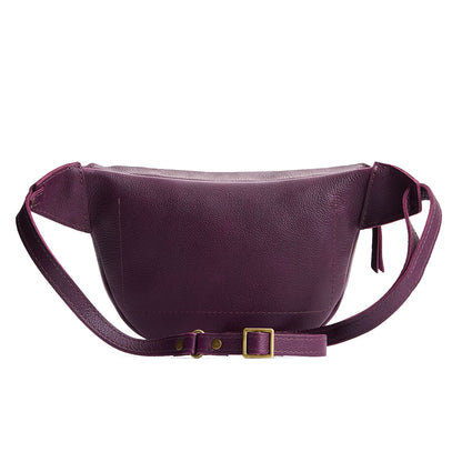 Plum | Back of leather fanny pack shaped bag