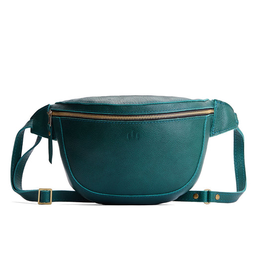 Sea Glass | Leather fanny pack shaped bag with a front zipper opening