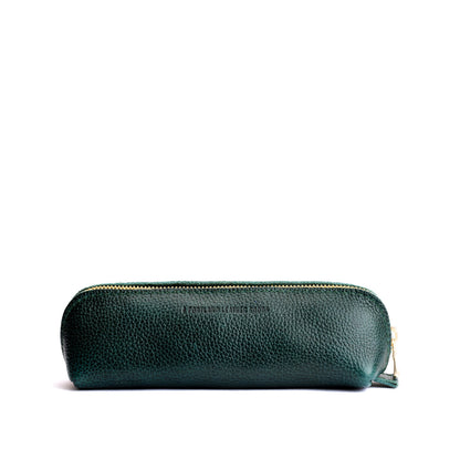 Forest Green | Leather pouch with curved seams and top zipper