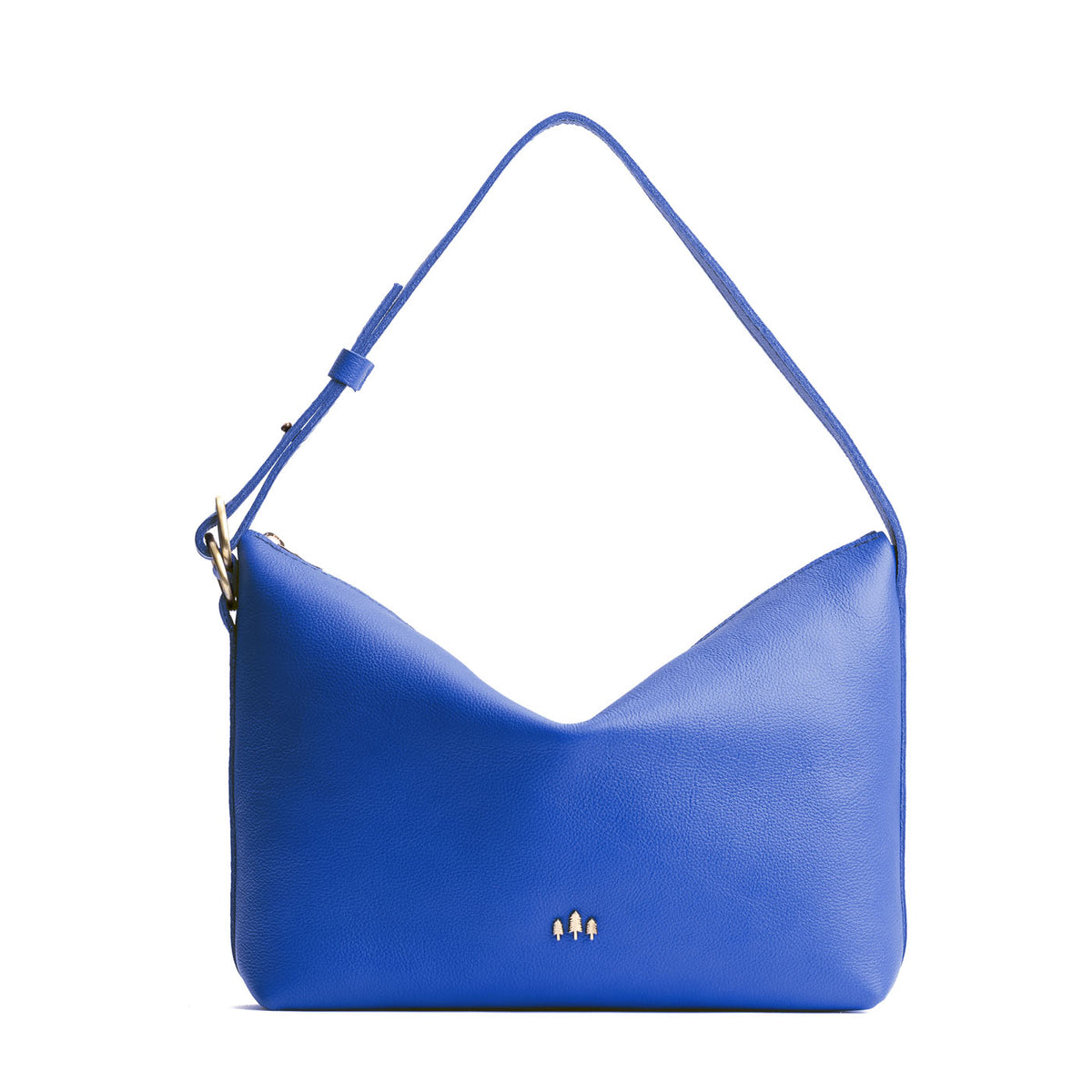 Astro Blue*Large | Medium sized slouchy leather shoulder bag with zipper opening and three metal tree emblems