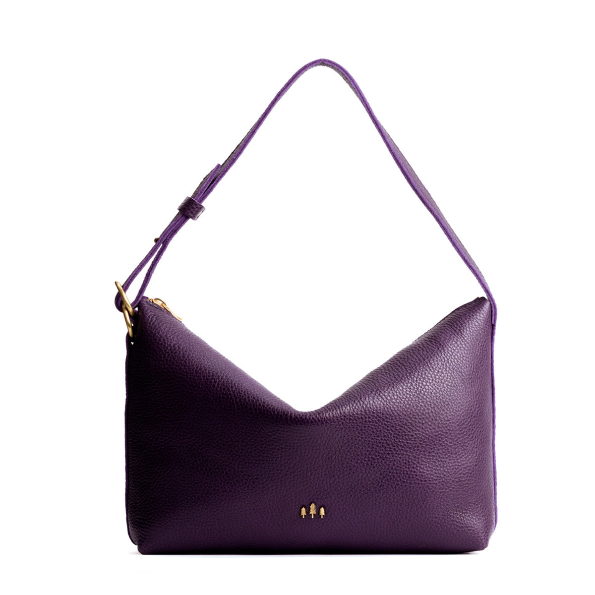 Empire*Large | Medium sized slouchy leather shoulder bag with zipper opening and three metal tree emblems