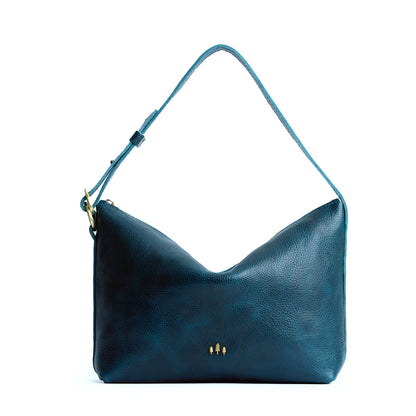 Lagoon*Large | Medium sized slouchy leather shoulder bag with zipper opening and three metal tree emblems