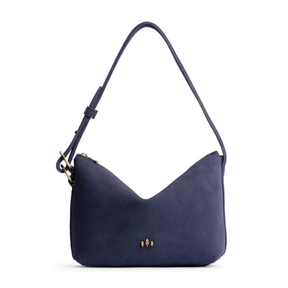 Alaska Blue*Small | Petite slouchy leather shoulder bag with zipper opening and three metal tree emblems