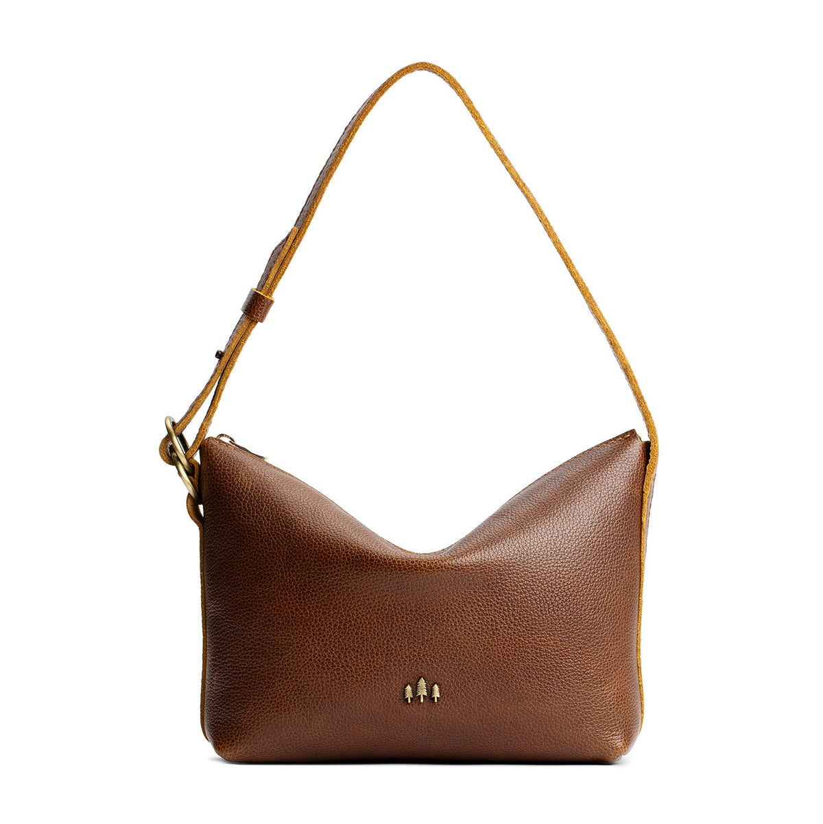 Asheville*Small | Petite slouchy leather shoulder bag with zipper opening and three metal tree emblems