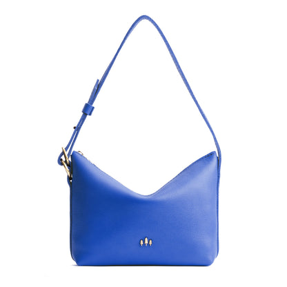 Astro Blue*Small | Petite slouchy leather shoulder bag with zipper opening and three metal tree emblems