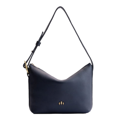 Night Owl*Small | Petite slouchy leather shoulder bag with zipper opening and three metal tree emblems