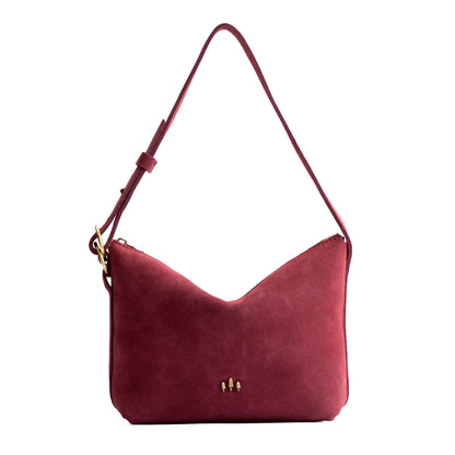 Red Panda*Small | Petite slouchy leather shoulder bag with zipper opening and three metal tree emblems