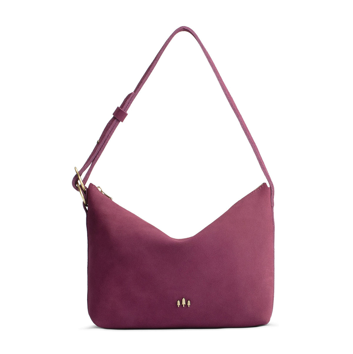 Superbloom*Small | Petite slouchy leather shoulder bag with zipper opening and three metal tree emblems
