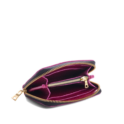 Orchid | Small leather wallet with zipper open