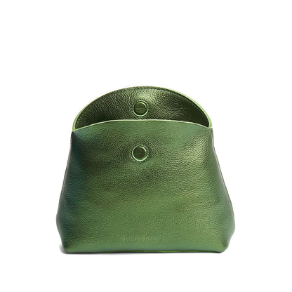 Metallic Greench | Leather pouch with an open folded magnetic closure