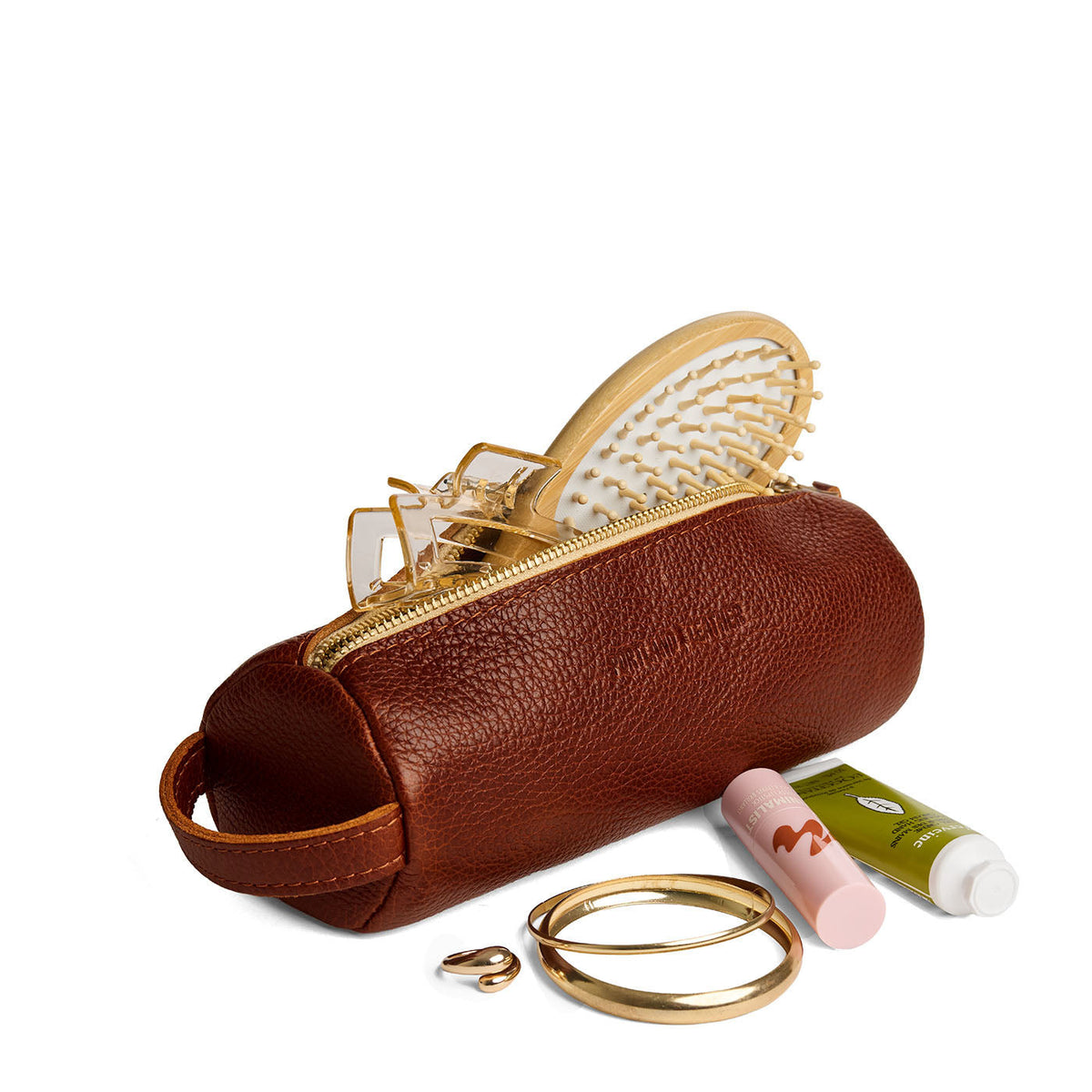 Nutmeg | Cylindrical leather pouch with zipper and handle