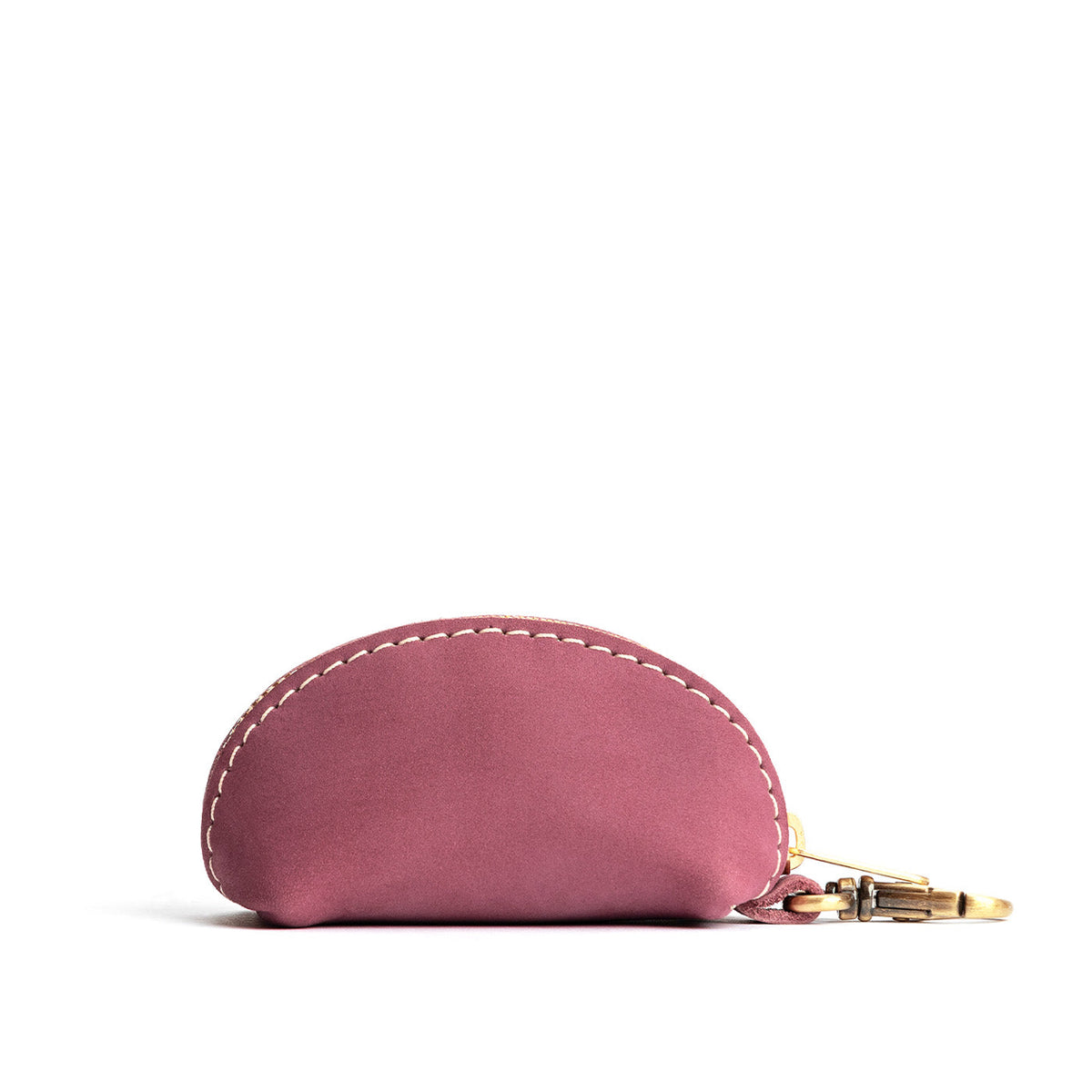 Foxglove | Taco shaped leather pouch with zipper and swivel lobster clasp on white background