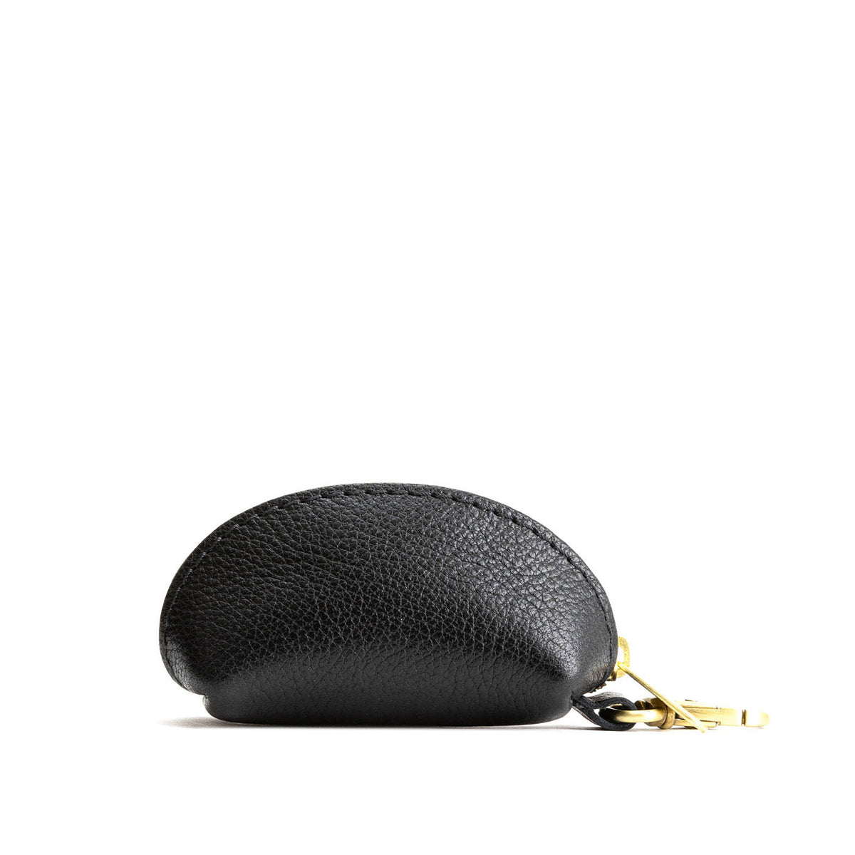 Pebbled--black | Taco shaped leather pouch with zipper and swivel lobster clasp on white background
