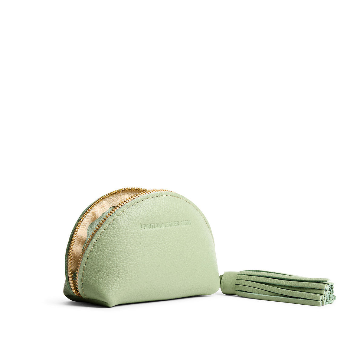 Pistachio | Small leather zippered pouch with tassel