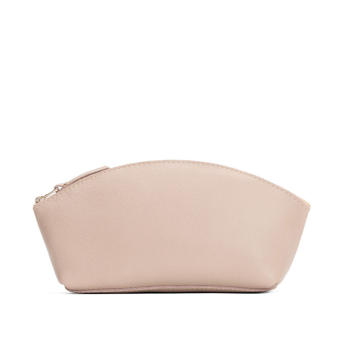 Oatmilk*Total Eclipse | Spacious leather makeup bag with curved seams and top zipper