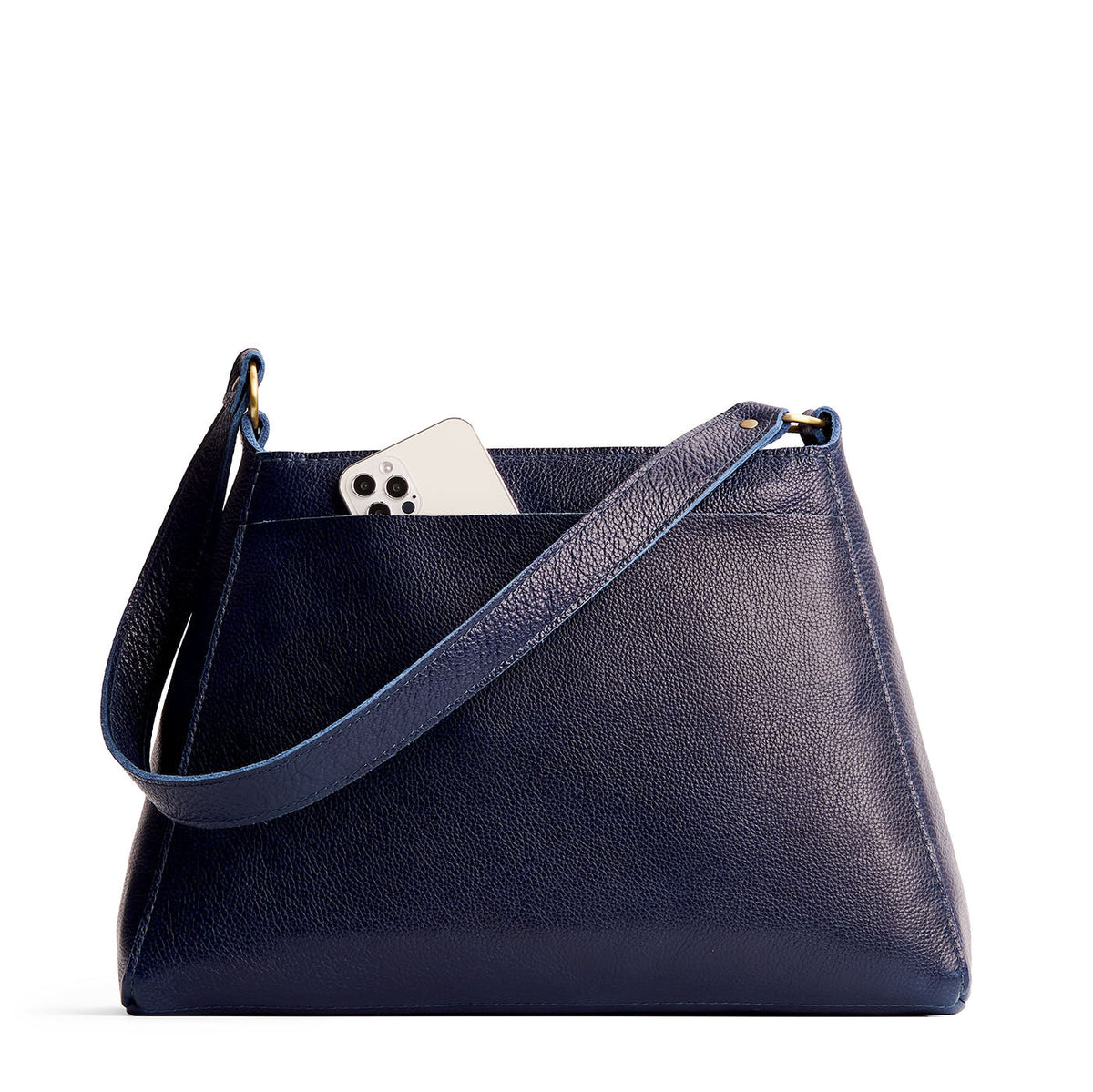 Cobalt*Large | Large triangular shoulder bag with antiqued brass finished hardware
